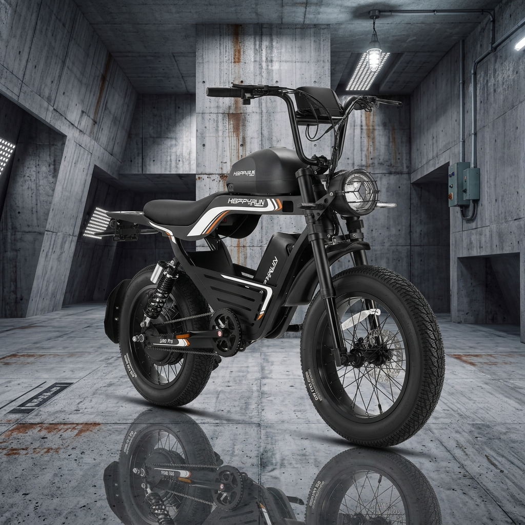 Black HappyRun G100 Pro Dual battery Electric Cargo Bikes. Off-road, all terrain E-bikes with 72V 6000W motor system, fat-tire cruisers to sleek urban commuters. NFC unlock and LED Display, Hydraulic disc drakes, Full Suspension. HappyRun G100 e-bike is similar to Freego Flash F3 Pro Max Dual Motor 750W eBike 55Ah Battery 34 MPH, Voltvogue BK-20 Adult Electric Bike, Segway Xyber Electric Bike, Freego Flash F3 Pro Max Electric Bike, Cheetah MT-380 Dual-Motor Electric Motorbike.